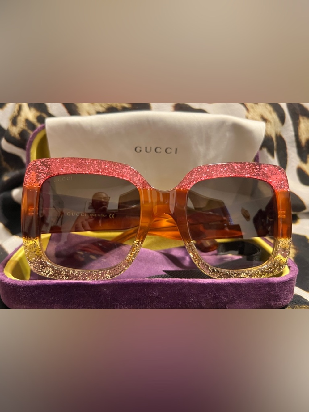Authentic GUCCI GG0083S Oversized Glitter Sunglasses - Pristine
